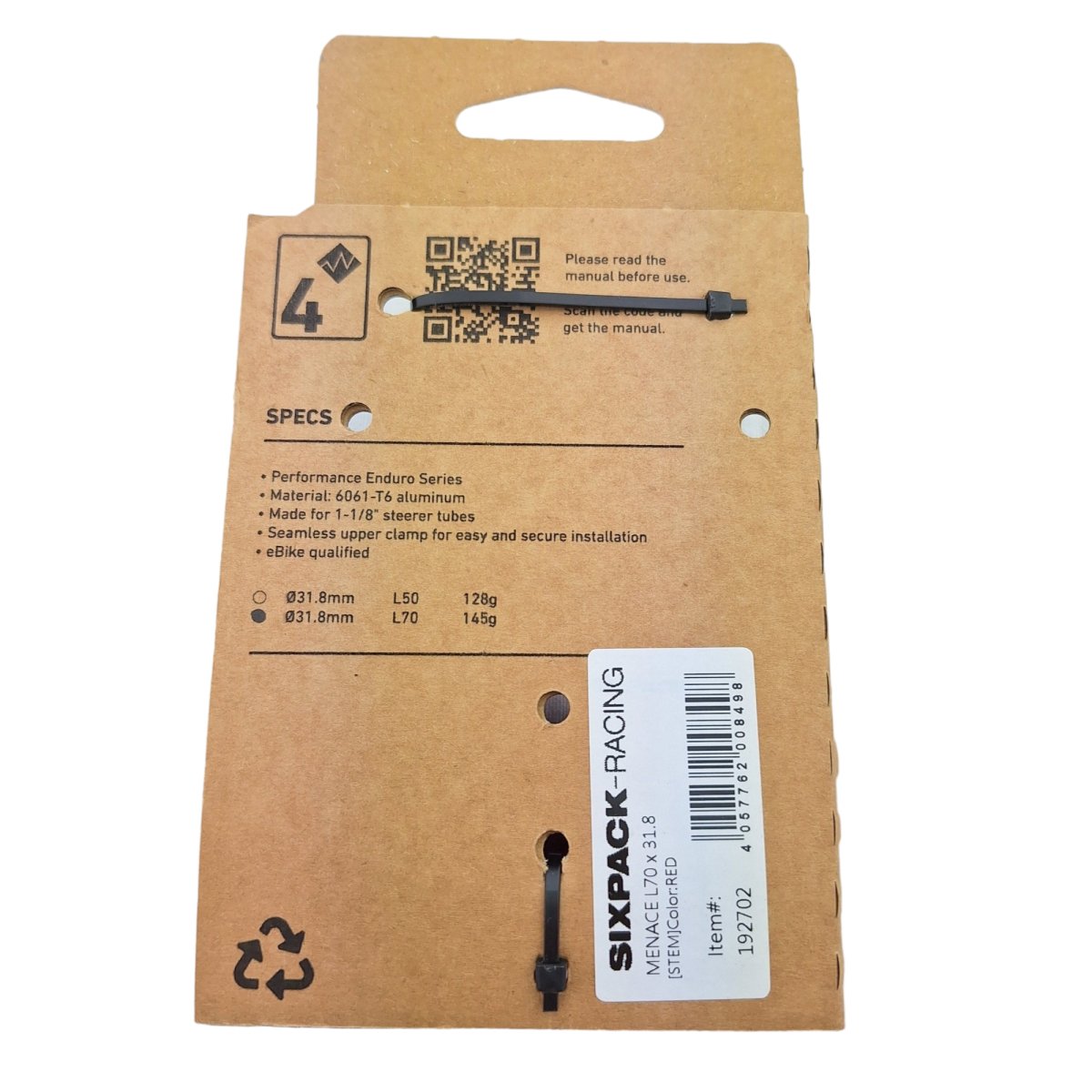 Sixpack Menace MTB Vorbau 31.8 mm Länge 70 mm rot - RAAAD.de