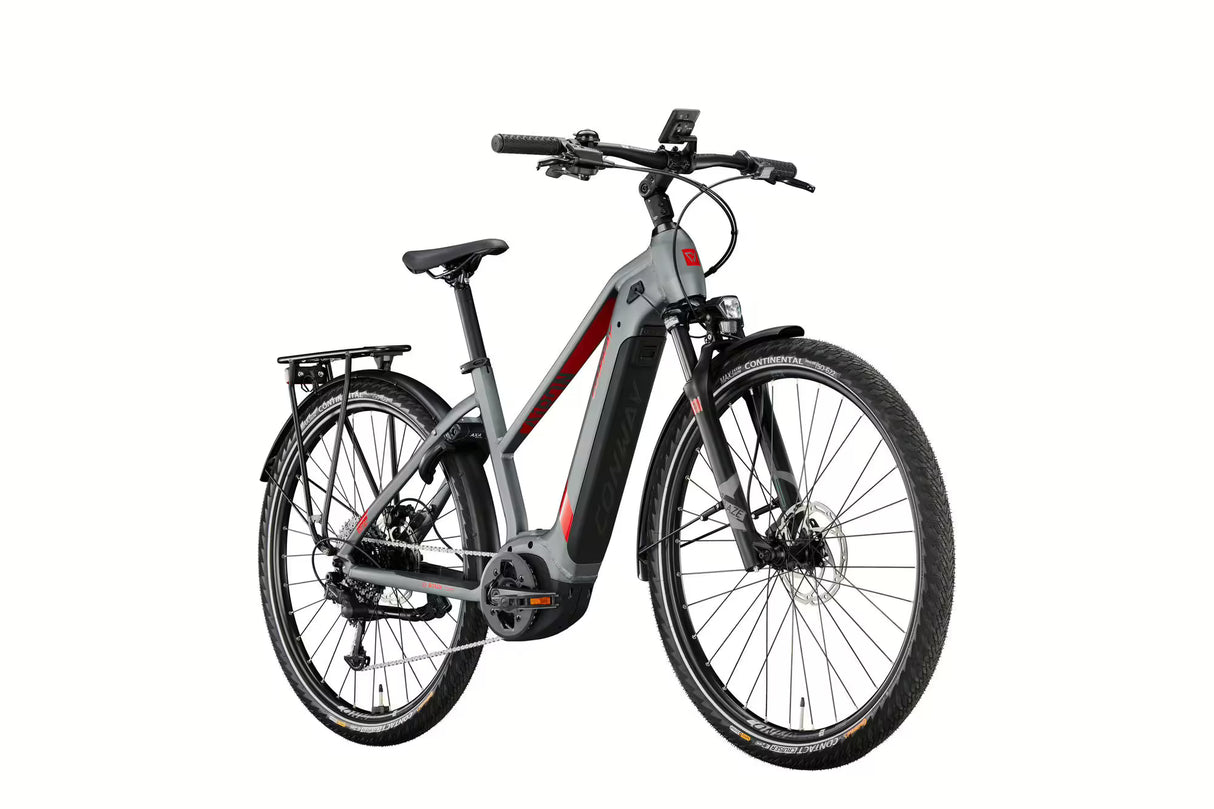 Conway Cairon T2.0 500 | Elektro-Trekkingrad E-Bike | 9-Gang | 250 W Bosch Motor | Grau/Rot (Modell 2023)